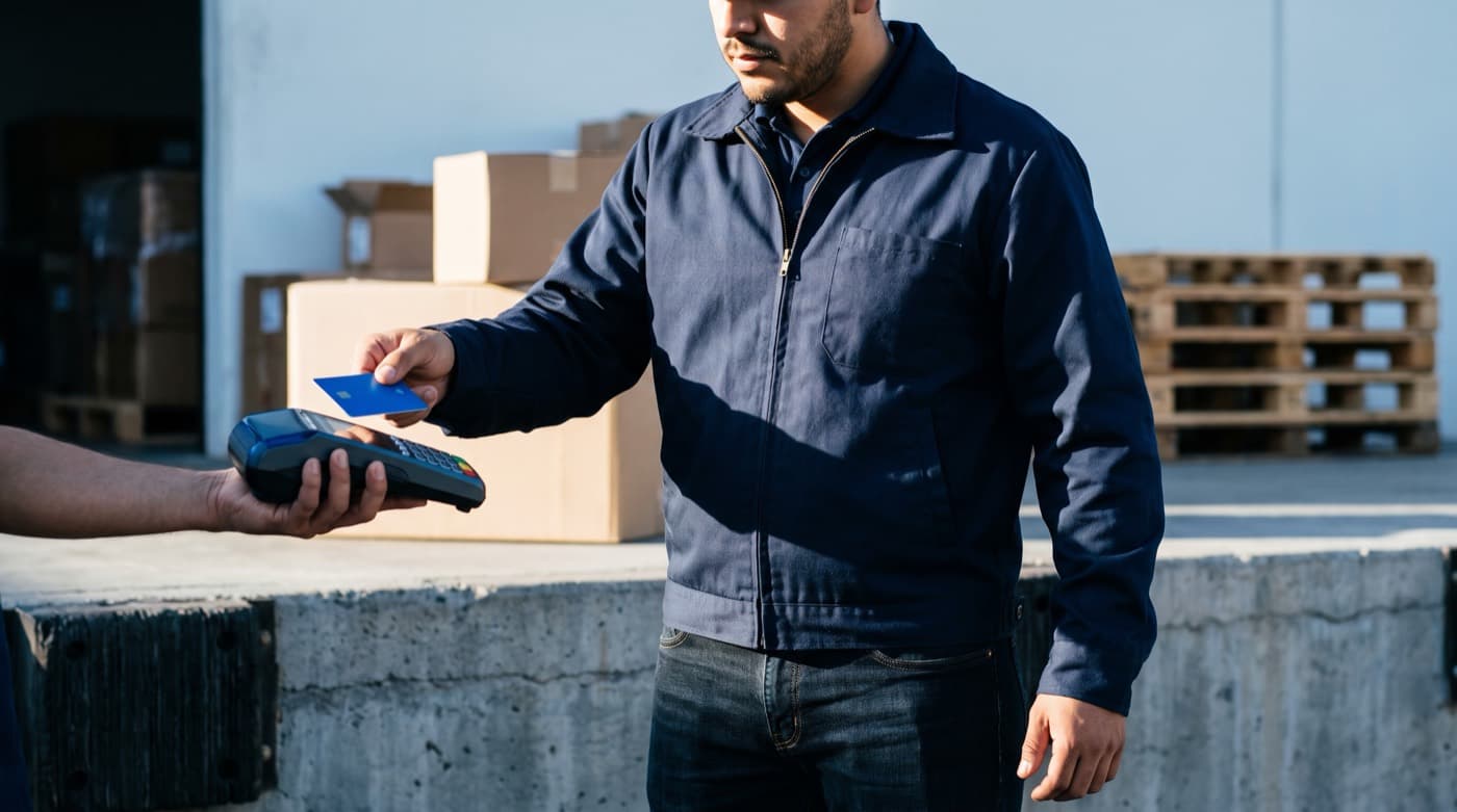 Warehouse manager paying a supplier